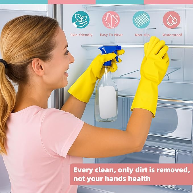 Rubber Cleaning Gloves for Dishwashing-5 Pairs Colorful Reusable Household Cleaning Glove for Washing Dishes and Kitchen Cleaning Non-Slip Grip Dish Gloves for Women Men (Large)