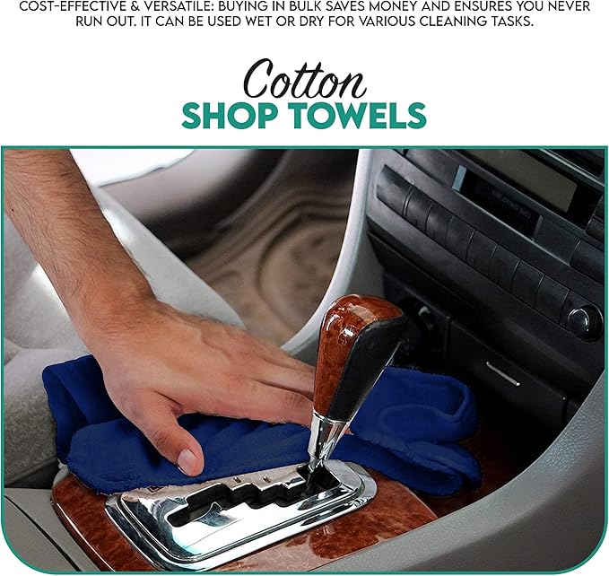 ZUPERIA Cotton Shop Towel – Multipurpose Cleaning Cloths (14" x 12" - Pack of 500 - Blue) Reusable Shop Rags for Automobiles, Industrial, Restaurants, Garage, and Homes