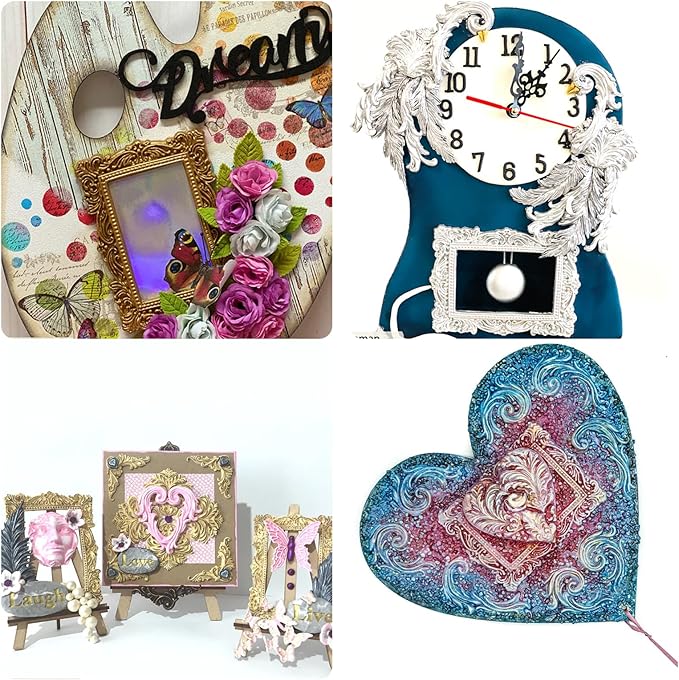 Baroque Photo Frame Fondant Silicone Molds, 3D Picture Mirror Frame Cake Decoration Molds for Chocolate Candy Sugar Craft Gum Paste Cookies Resin Clay Set of 2