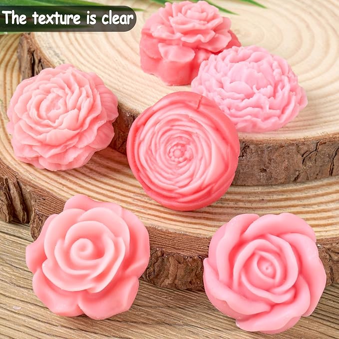 Flower Silicone Candle Molds 7 Holes Peony Rose Valentine's Day Mold for Soap Resin Handmade Cake Dessert Decoration Chocolate Cupcake Candy Ice Mold Resin Concrete Art Crafts Accessories