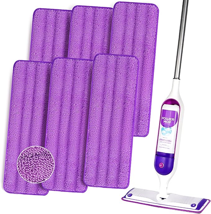 6 Pack Reusable Microfiber Mop Pads Compatible with Swiffer PowerMop, Power Mop Pads Refills for 13 ''-15 '' Spray Mop, Machine Washable Pad Replacement for All Floor Types Cleanin
