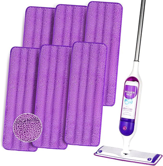 6 Pack Reusable Microfiber Mop Pads Compatible with Swiffer PowerMop, Power Mop Pads Refills for 13 ''-15 '' Spray Mop, Machine Washable Pad Replacement for All Floor Types Cleanin