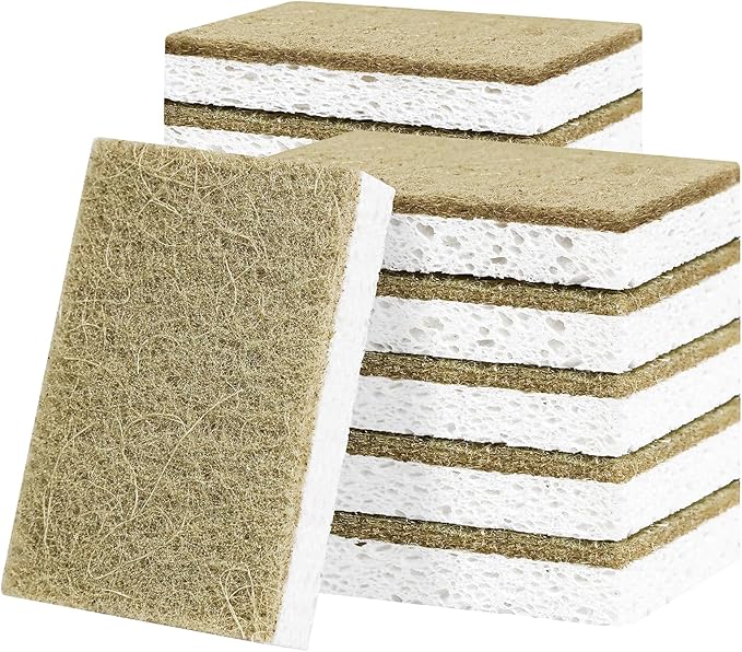 Natural Kitchen Sponges, 12 Pack Non-Scratch Sponge for Dishes, Biodegradable Scruber Sponges Kitchen for Cleaning, Household