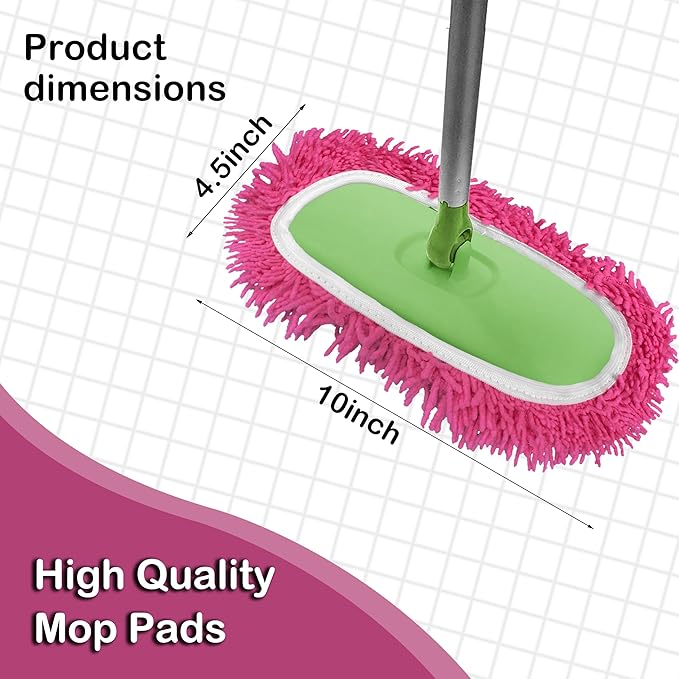 Reusable Microfiber Chenille Mop Pads Compatible with Swiffer Sweeper, Dry Sweeping Cloths & Wet Mopping Cloths, Refills for Hardwood Surface Floor Cleaning, 4 Pack (Pink)