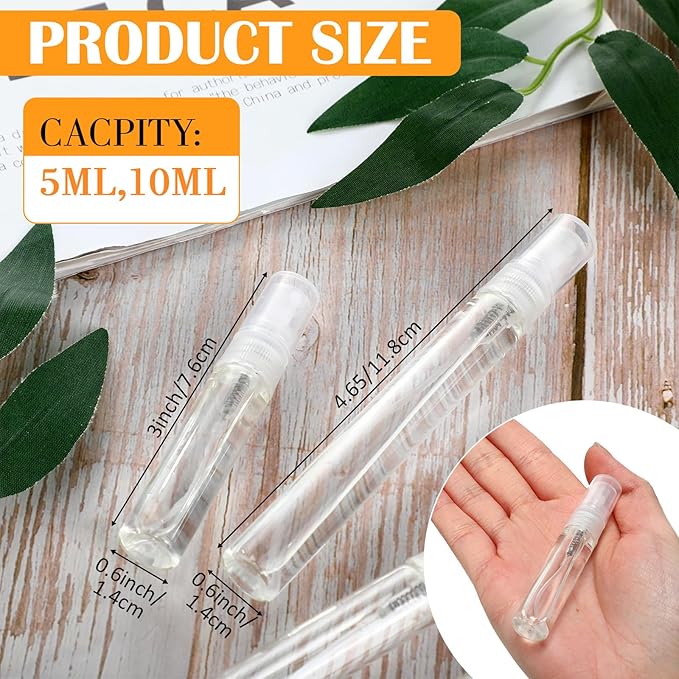 Tanlade 300 Pcs 5ml/10ml Mini Spray Bottles Clear Glass Perfume Atomizer Sprayer Bottles Portable Perfume Travel Refillable Bottle for Travel Pocket Dispenser Container