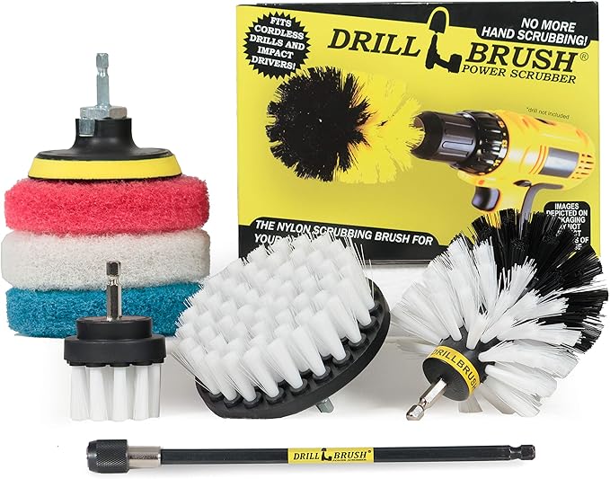 Auto Brushes - Drillbrush - Rotary Drill Brush Cordless Scrubber - Detail Brush Set - Chrome Wheel Cleaner - Leather Cleaner - Bathroom Cleaning Tools - Drill Brush Pads - Bathtub - Shower Cleaner