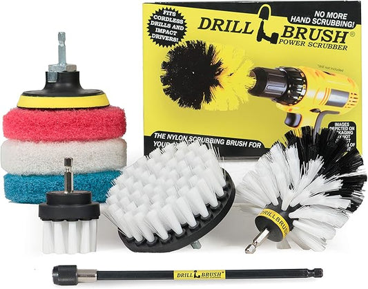 Auto Brushes - Drillbrush - Rotary Drill Brush Cordless Scrubber - Detail Brush Set - Chrome Wheel Cleaner - Leather Cleaner - Bathroom Cleaning Tools - Drill Brush Pads - Bathtub - Shower Cleaner