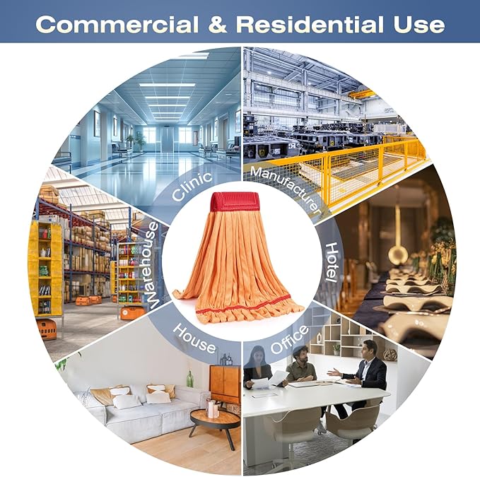 Matthew Cleaning Microfiber Tube Mop(Meduim,Orange,6Pack) Heavy Duty Mop Head Replacement,Excellent Absorbency,Premium launderability,Reusable,Loop end for Home,Commercial and Industrial Use