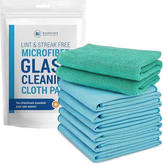 Claro 2 Step Glass Cleaning Cloth 8-Pack – Green Wet & Blue Dry Microfiber Towels Cleaning for Windows, Mirrors & Glass - Streak and Lint Free Cloth for Home, TV, Shower - Machine Washable