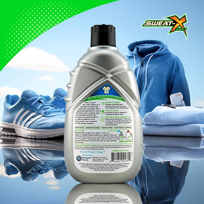 Sweat X Original Max Odor Defense Laundry Detergent – Remove the Worst Odors & Toughest Stains – High Performance Sports Wash for Training Gear & All Fabric Types – 45 Loads/Bottle – 2 Pack