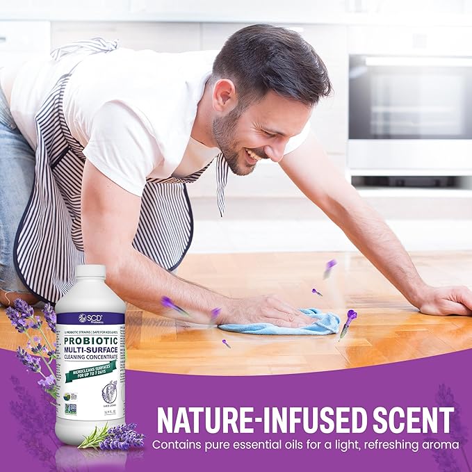 SCD Probiotics Probiotic Multi-Surface Cleaning Concentrate w/Lavender Essential Oil, Microcleans Surfaces for Up to 7 Days, Plant-Based and Multi-Surface 17 Fl Oz (3 Pack)