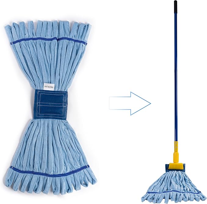 Matthew Microfiber Tube Mop(Meduim,Blue,12Pack) Heavy Duty Mop Head Replacement,Excellent Absorbency,Premium launderability,Reusable,Loop end for Home,Commercial&Industrial Use