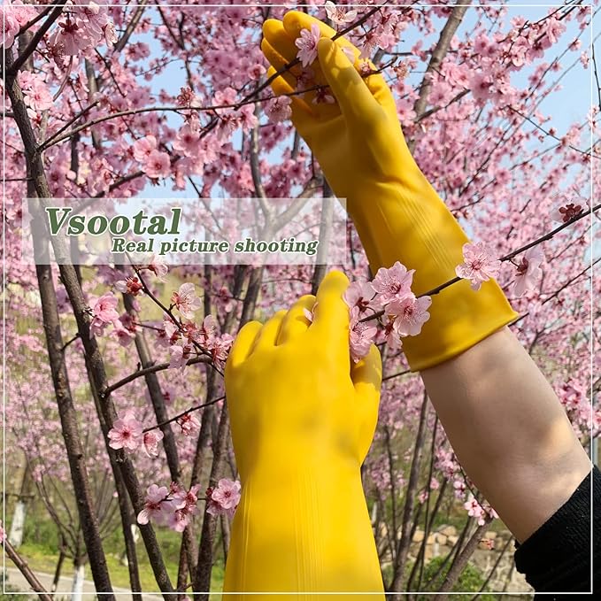 8 Pairs Reusable Household Cleaning Gloves, Rubber Kitchen Dishwashing Gloves,Extra Thickness, Long Sleeves, for Washing Dishes, Pet Care(Medium, Yellow)