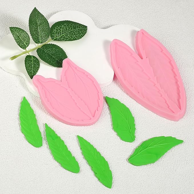 4 Pcs Fern Leaf Cake Decoration Fondant Molds, Multi-Size Leaf Silicone Molds for Baking Cookies, Candies, Chocolate, Dough, Gum, Flower Paste, DIY Resin Clay Plaster Pendant Crafts Reusable