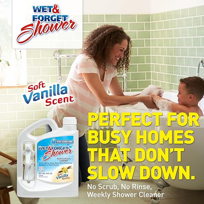 Wet & Forget Shower Cleaner Multi-Surface Weekly No Scrub, Bleach-Free Formula Vanilla Scent, 128.00 Fl Oz (Pack of 1)