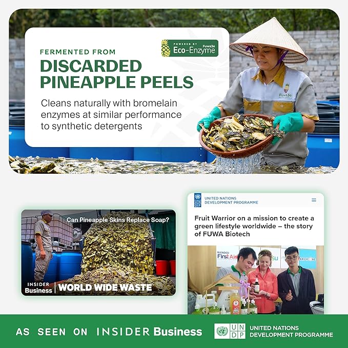 Fuwa3e Pineapple Enzyme Natural Toilet Bowl Cleaner Halcyon Eucalyptus - 16.9oz 3 Pack - 99% Plant Based Non Bleach Bathroom Cleaner - Freshens and Deodorizes with Fermented Pineapple Peels