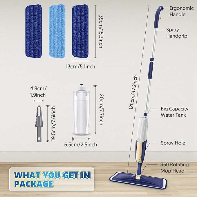 Microfiber Spray Mops for Hardwood Floor Cleaning - MEXERRIS Wet Jet Mops Dry Dust Mop with 3X Washable Pads fit for Swiffer Powermop Floor Mop Flat Mops for Wood Laminate Tile Vinyl Floor Cleaning