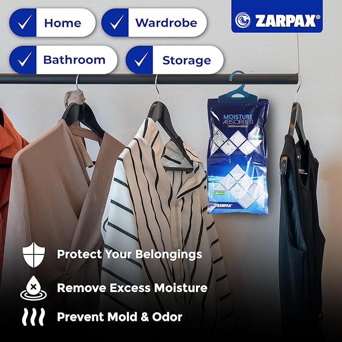 Hanging Moisture Absorber Activated Charcoal 10.6 oz/300g | Moisture Absorbing Bags for Bathroom, Closet & Kitchen | Removes Moisture, Humidity & Odors | Portable Dehumidifier | Set Of 10