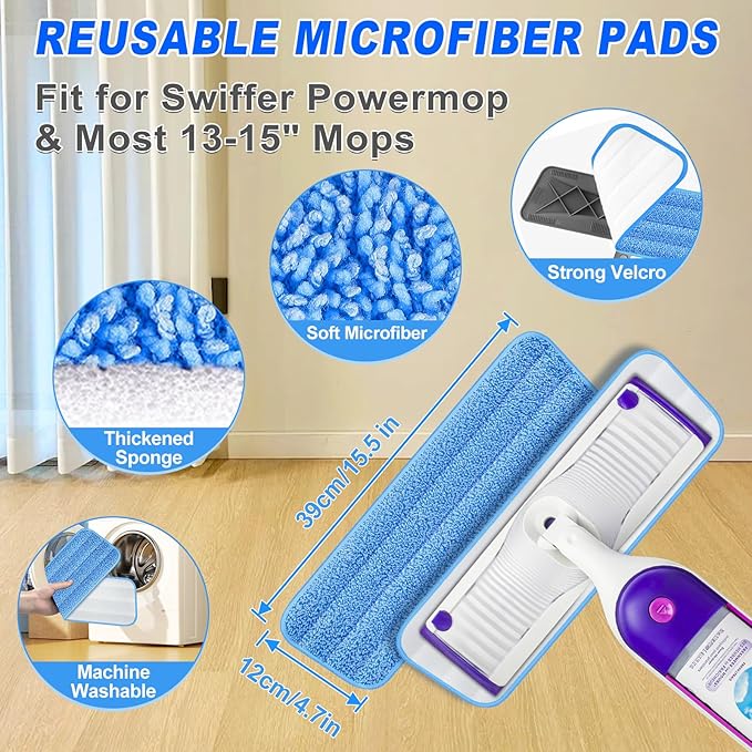 Microfiber Mops for Hardwood Floor Cleaning - BPAWA Flat Floor Mop with 4 Washable Pads for Laminate Wood Tile Vinyl Home Kitchen Bathroom - 59" Adjustable Handle