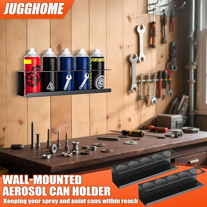 2 Pack Spray Paint Can Holder,Wall Mount Spray Bottle Holder,Heavy-Duty Aerosol Can Holders,Tool Organizer Rack for Garage,Craft Workspace and Home,Holds 10 Cans