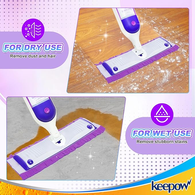 KEEPOW Reusable Mop Pads for Swiffer Power Mop, Pads Refills for Swiffer Power Mop Multi-Surface Mop Kit and Wood Mop Deep Cleaning and Mopping (4 Pack)