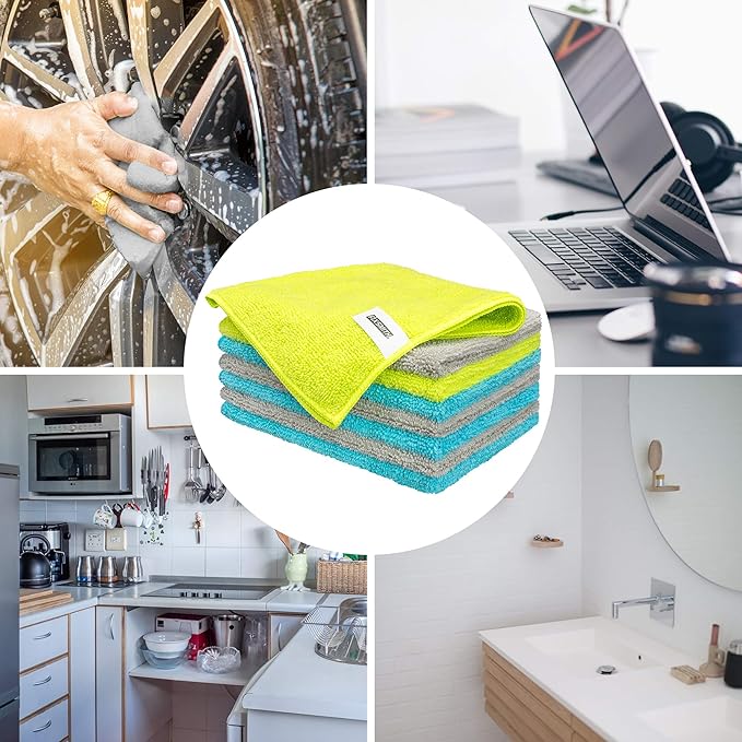 FIXSMITH Microfiber Cleaning Cloth - Pack of 8, Size: 12 x 16 in, Multi-Functional Cleaning Towels, Highly Absorbent Cleaning Rags, Lint-Free, Streak-Free Cleaning Cloths for Car Kitchen Home