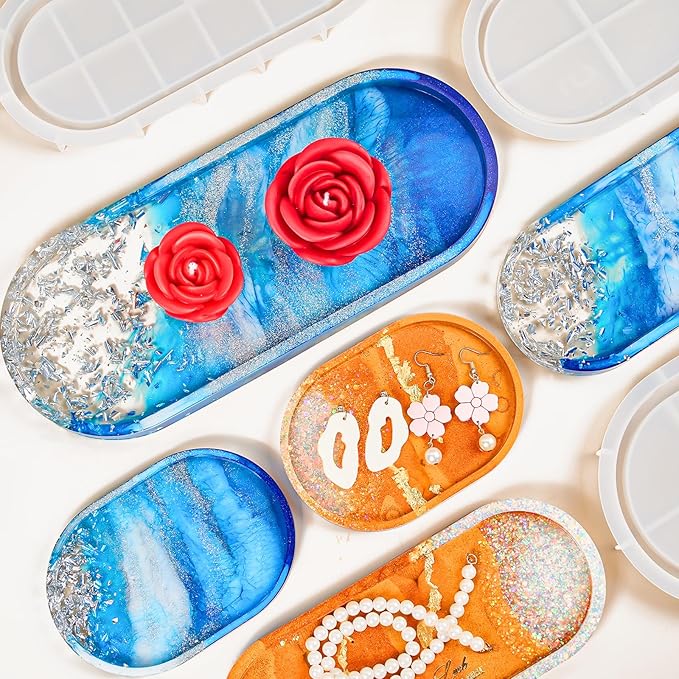 Resin Tray Molds 13" Large Oval Coaster Silicone Mold for Epoxy Resin Casting DIY Jewelry Container Ring Trinket Storage Plate Mould with Edges 3 Sizes Cement Dish Art Craft Gift Mould Home Decoration