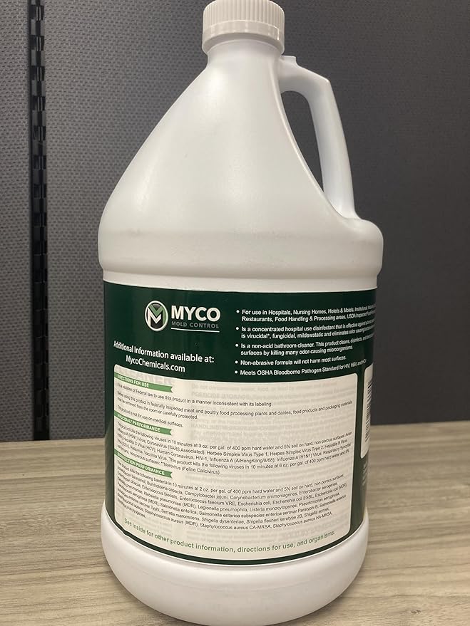 Myco Mold Control Concentrate – EPA-Registered Hospital Grade Disinfectant & Cleaner, Quat Formula for Mold Remediation & Bacteria Control, Commercial & Residential Use, 4 Gallon