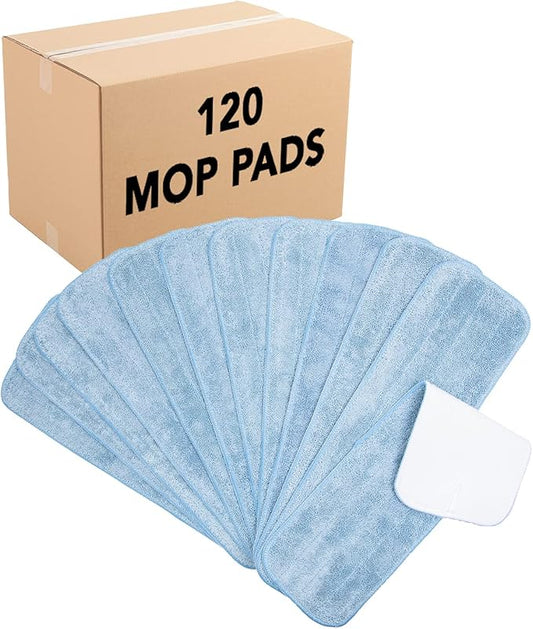 Arkwright Spray Mop Replacement Pads - (Case of 120) Bulk Microfiber Flat Dry and Wet Refill Mop Pads Floor Cleaning, Compatible with Bona and Rubbermaid, Fits All Mop Heads, 18 in, Blue