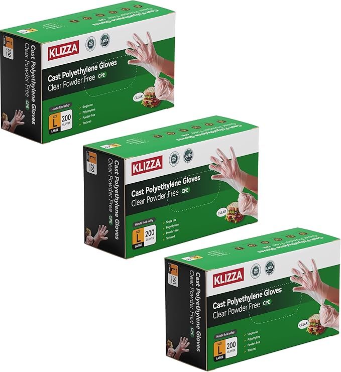 200-600PCS Plastic Gloves Disposable, 2.3 Mil Latex and Powder Free, Clear Gloves for Cooking, Food Prep, Cleaning