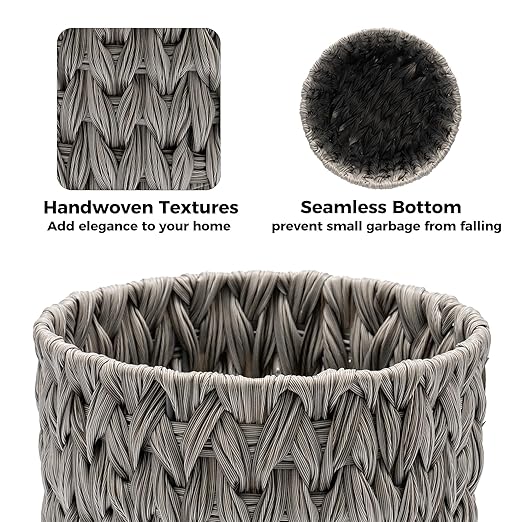 GRANNY SAYS Small Wicker Trash Can, 2 Gallon Bathroom Waste Basket, Small Bathroom Garbage Can, Plastic Trash Basket for Decor, Round Wastebaskets for Office, Bedroom, Cabinet, Grey