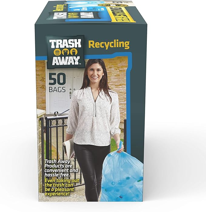 Heavy Duty Recycling Bags | Tall & Strong Bags for Home & Kitchen - (50 Ct, 13 Gallons) Large Trash Bags Paper, Plastic & Aluminum | Thick Recycle Bin Bags (Blue)