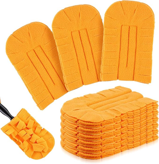 Zubebe 6 Pcs Duster Refill Reusable Fleece Duster Refills Feather Flat Dusters Multi Surface Washable Cleaning Pads Tools for Home, Blinds, Car, Pet, Furniture, Fans (Orange)