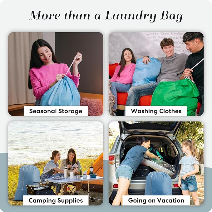 Nylon XL Laundry Bag - Locking Drawstring Closure, Machine Washable, These Large Bags Will Fit a Laundry Basket and Strong Enough to Carry up to Two Loads of Clothes (Light Blue | 22" x 32")