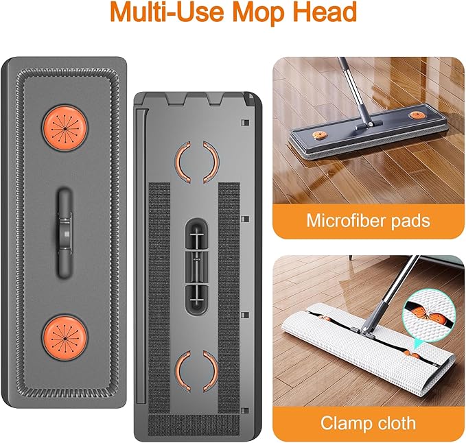 MUEE Mop and Bucket with Wringer Set for Home, Flat Mop and Bucket Set for Floor Cleaning and Window Wall Cleaner, Wet and Dry Mop with Long Handle and 4 Microfiber Pads