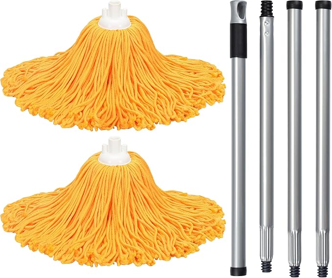 Matthew Microfiber Mop Replacement Compatible with Microfiber Cloth Mop Refill,Stainless Steel Spin Mop Replacement 54" Handle with Wet Mop for Floor Cleaning (2 Mop Heads w/1 Handle)-Orange
