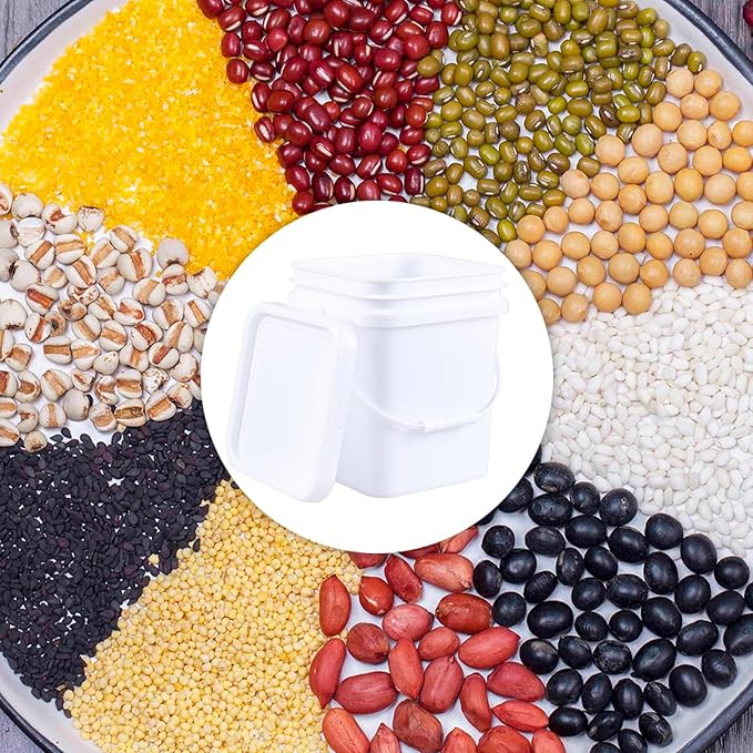 Zopnny 4 Pcs 5 Gallon Square Bucket, White Plastic Buckets with Handles, Snap Food Container Pail with Airtight Lid