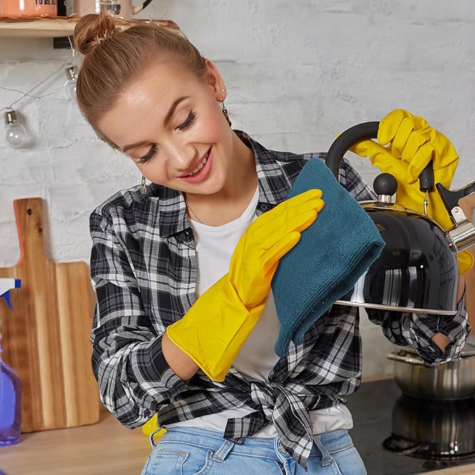 Tenare 100 Count12'' x 12'' Microfiber Cleaning Cloths Reusable Cleaning Rags Bulk Microfiber Towels Softer Highly Absorbent Washcloths for House Kitchen Car Window(Teal)