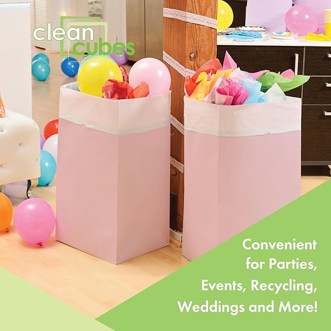 30 Gallon Disposable Pop-Up Trash Cans (3-Pack) with Fitted Bags – Foldable Garbage & Recycling Bins for Parties, Events & Kitchen (Pink, 30" H x 14" W x 17" D)