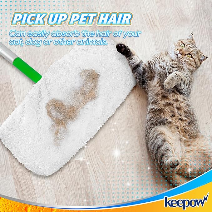KEEPOW Reusable Dry Sweeping/Wet Mopping Cloths Compatible with Swiffer Sweeper, Washable Microfiber Mop Pads Refills for Hard-Surface/Hardwood Floor Cleaning, 4-Pack (Mop is Not Included)