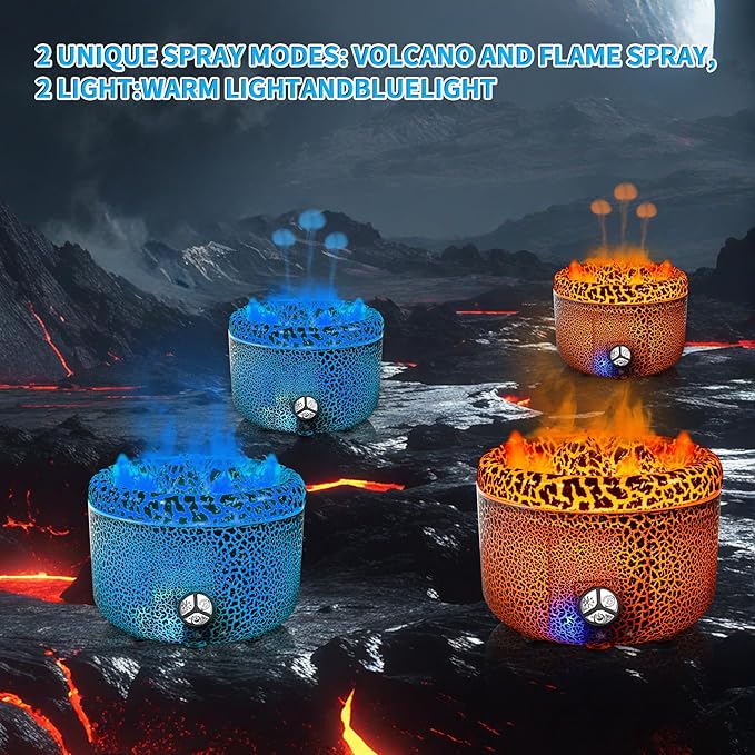 BOHOFAM Essential Oil Diffuser 500ML,Volcano and Flame Diffuser/Humidifier 2 Mode,Three Volcanic Vent Diffusers for Home,Included 4 Hotel Collection Diffuser Oil for Bedroom(Gray Crack)