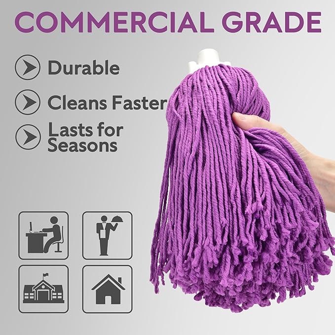 Matthew Microfiber Mop Replacement Compatible with Microfiber Cloth Mop Refill,Stainless Steel Spin Mop Replacement 54" Handle with Wet Mop for Floor Cleaning (2 Heads w/1 Handle)-Purplee