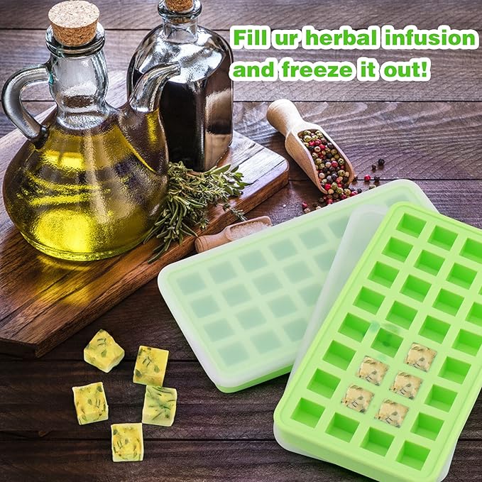 AIERSA Silicone Molds for Herb-Infused Oil Cubes, 1Pcs 32 Cavity Mini Candy Gummy Tray, 5/8x5/8x5/8in Square Chocolate Molds with Lids & 1 Droppers DIY Homemade Herbal Blocks, Jello, Pralines Caramels