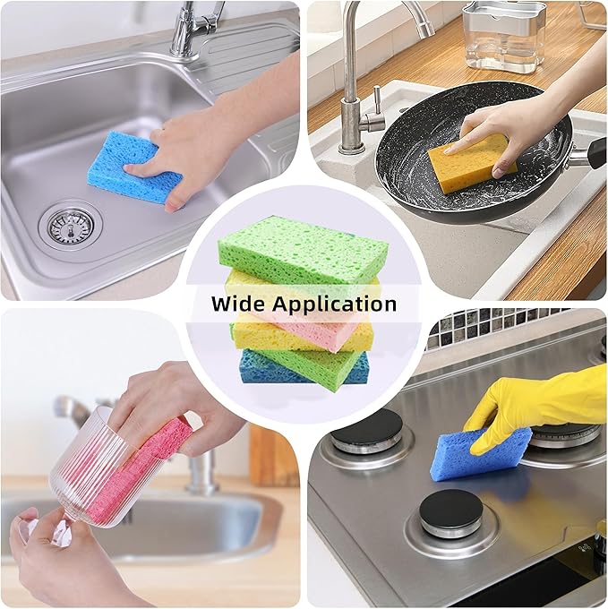 8 Pack Kitchen Sponges, Cellulose Dish Sponge, Household Cleaning Non-Scratch Scrub Sponge, Assorted Colors