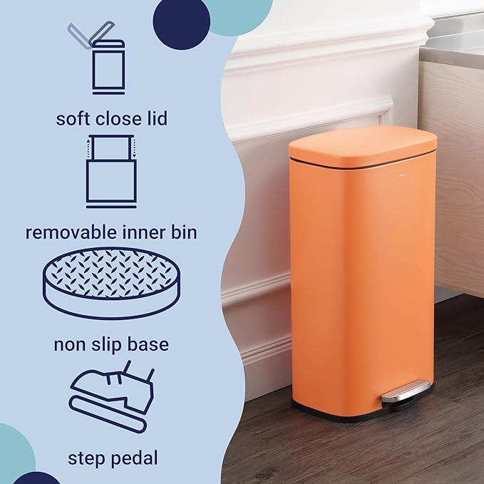 happimess HPM1011K Curtis 8-Gallon Step-Open Trash Can, Carrot Cake,with Soft-Close Lid, Fingerprint Resistant, Modern, Minimalistic for Home, Kitchen, Laundry Room, Office, Bedroom, Bathroom