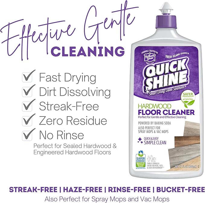 Quick Shine Hardwood Floor Cleaner 27oz| Use in Spray & Vac Mops| Removes Dirt & Scuff Marks| Ready-to-Use, Streak Free, No Rinse| Safer Choice Cleaner| Perfect for Gentle and Effective Cleaning