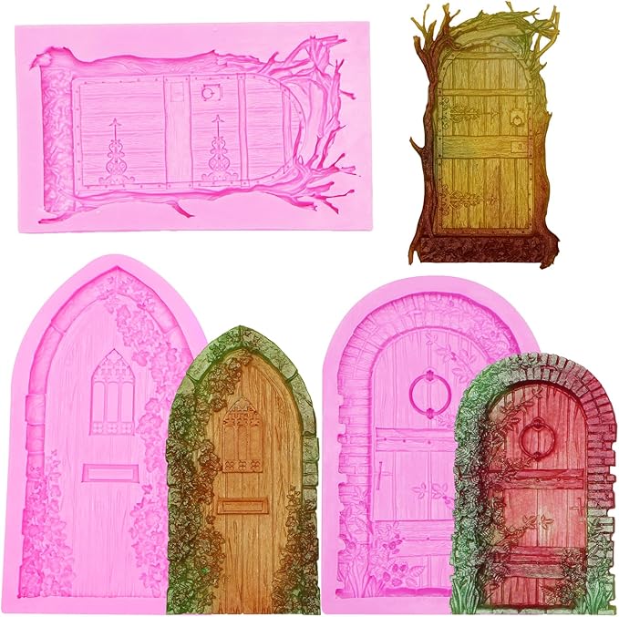 Fairy Garden Door Fondant Molds, Enchanted Vintage Treehouse Silicone Chocolate Molds, Cake Decorating Baking Molds for Pudding Jelly Cookie Candy Gum Dessert Clay Resin DIY Craft
