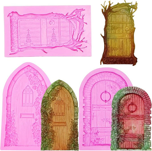 Fairy Garden Door Fondant Molds, Enchanted Vintage Treehouse Silicone Chocolate Molds, Cake Decorating Baking Molds for Pudding Jelly Cookie Candy Gum Dessert Clay Resin DIY Craft