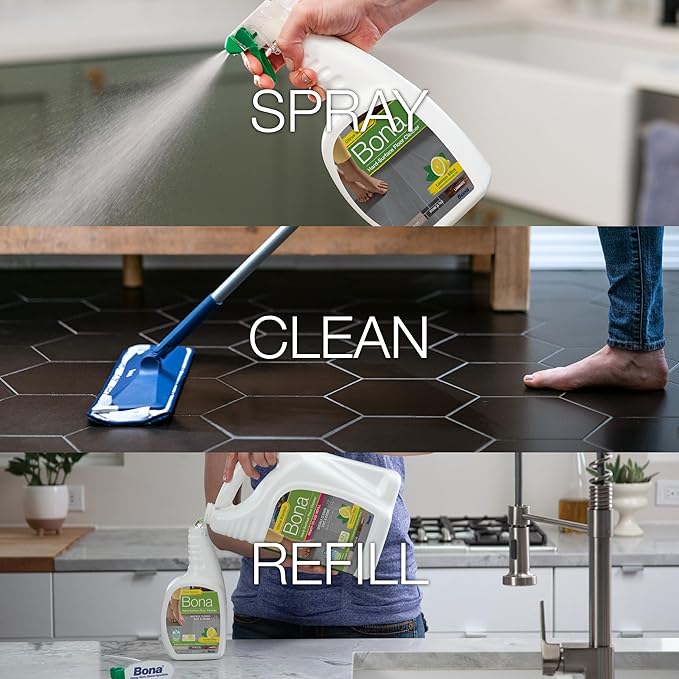 Bona Multi-Surface Floor Cleaner Spray - 32 fl oz - Lemon Mint Scent - Refillable - Residue-Free Floor Cleaning Solution for Stone, Tile, Laminate, and Vinyl Floors (Pack of 2)