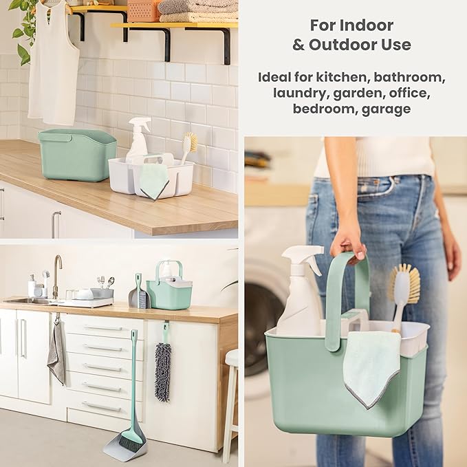 Vigar Zeroline Bucket Organizer, Multipurpose Caddy Organizer with Handle, 3 Compartment Bathroom Organizers and Storage for Home, Turquoise, Grey